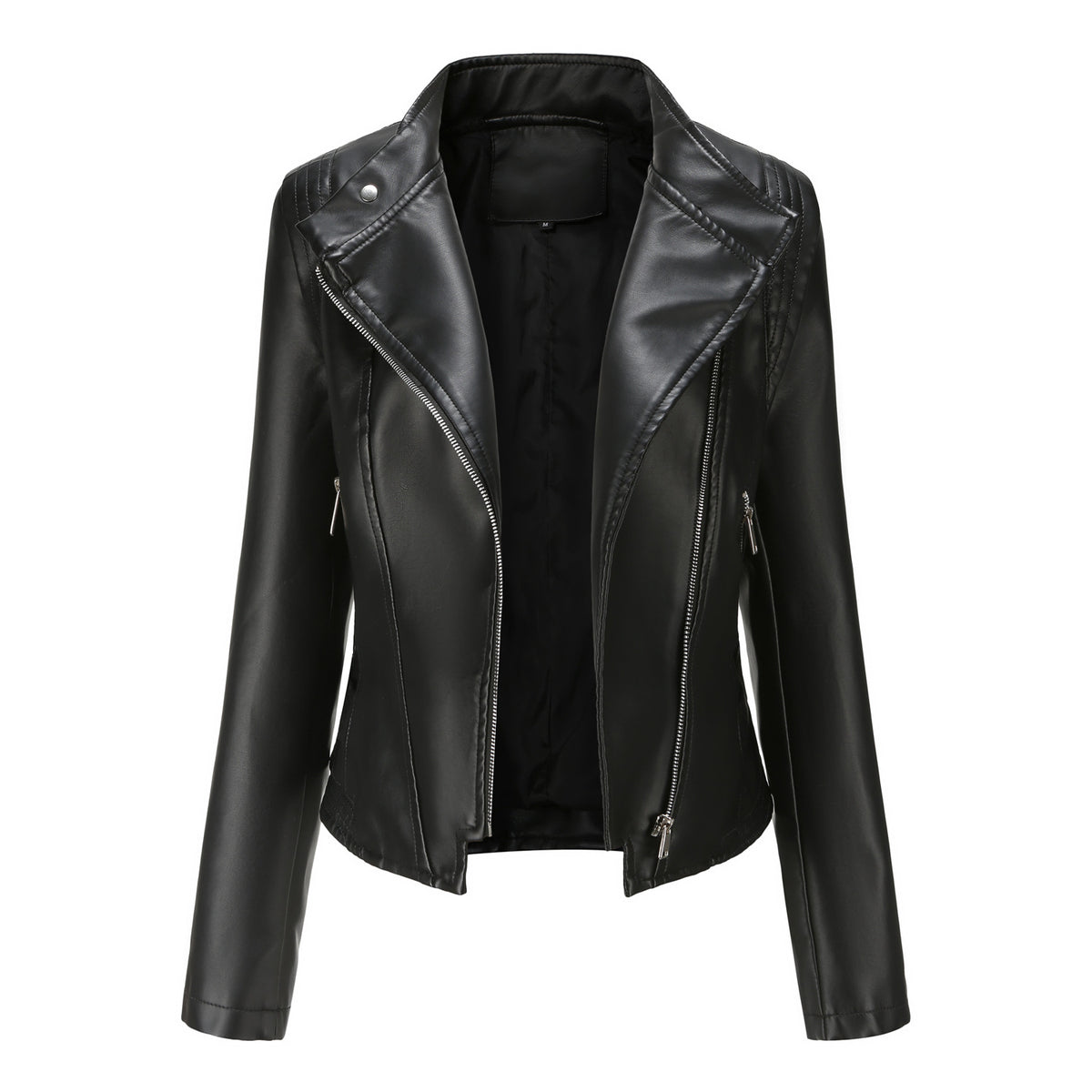 Faux Pu Leather Jackets Women Spring Autumn Outerwear Pocket Zipper Coat Slim Fitted Jacket  Black Femme Clothing