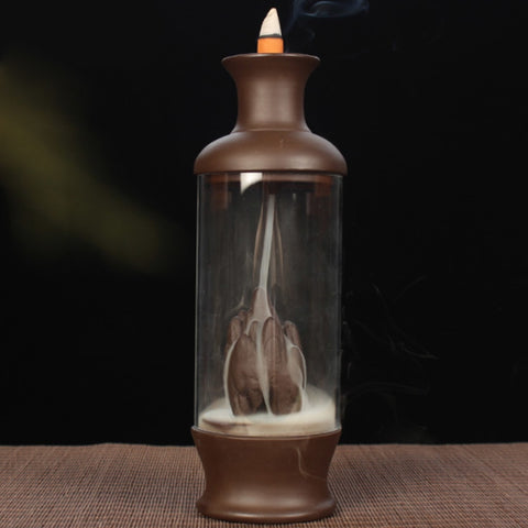 Auspicious Dragon Smoke Backflow Incense Burner Glass Cover Ceramic Crafts Teahouse Ornaments