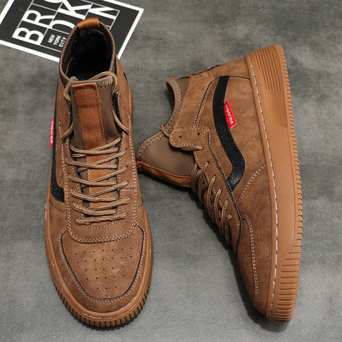 Korean version of the autumn new men's shoes microfiber casual sports shoes thick bottom increased ins super fire high shoes men's booties