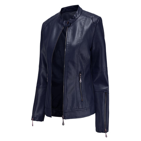 Fashion New Short PU Leather Jacket Women Rivet Spring Autumn Women's Coat Long Sleeve Slim Casual Jacket Stand Collar