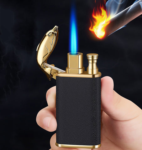 2022 Creative Blue Flame Lighter Dolphin Dragon Tiger Double Fire Metal Winproof Lighter Inflatable Lighter