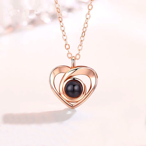 S925 Silver Romantic Photo Projection Necklace Heart Shaped Pendant Necklace