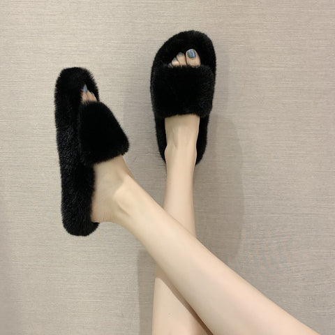 Thick Bottom Fuzzy Slippers Fluffy House Shoes Women
