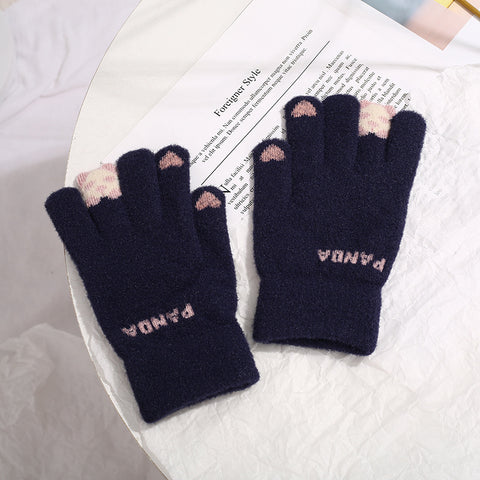 Knitted Gloves Touchscreen Winter Cute Panda Warm Goves For Cycling Women