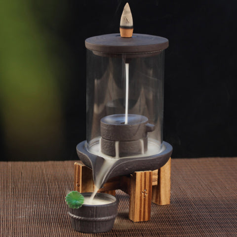 Auspicious Dragon Smoke Backflow Incense Burner Glass Cover Ceramic Crafts Teahouse Ornaments