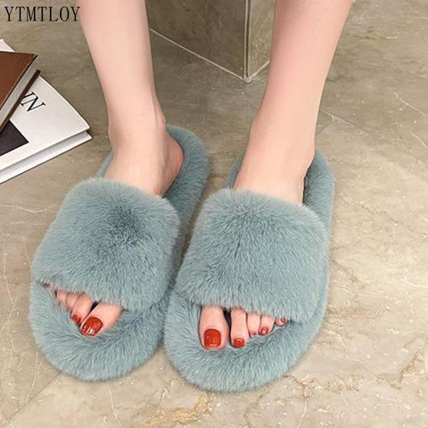 Thick Bottom Fuzzy Slippers Fluffy House Shoes Women