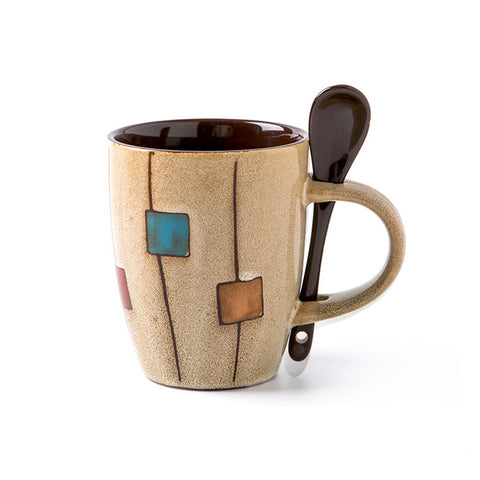 Creative Coffee Cup Milk Cup Mug With Lid Spoon Office Tea Cup