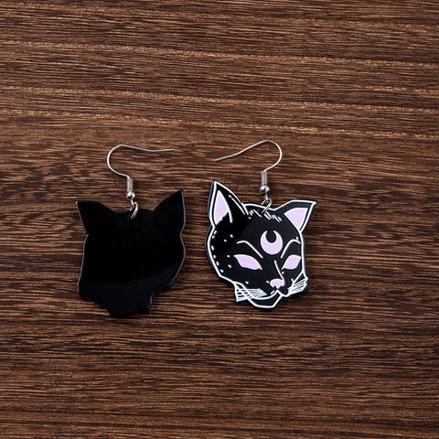 Halloween Black Cat Skull Acrylic Earrings For Women