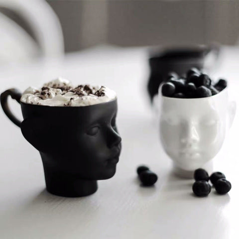 Nordic style personality creative face mug couple ceramic coffee cup milk tea cup doll doll head coffee cup