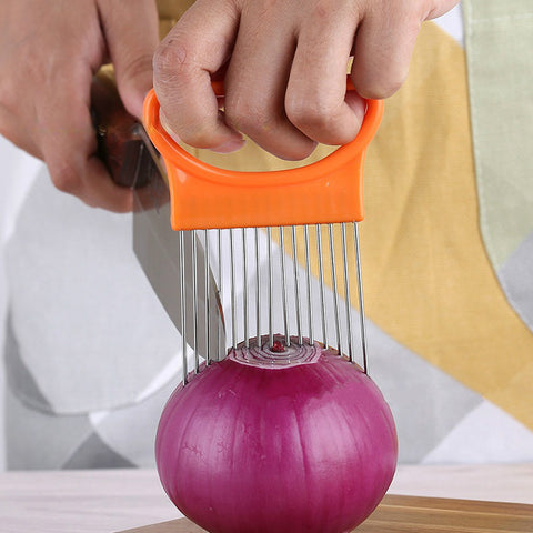 Stainless Steel Onion Fruits Vegetable Meat Needle Fork Slicer Tomato Cutter Cutting Holder Kitchen Accessorie Tool