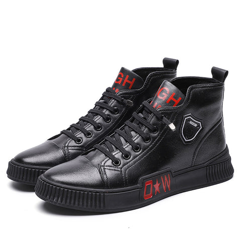 European station high men's shoes 2021 autumn and winter new men's leather fashion tide shoes men's Korean version of the net red thick floor shoes