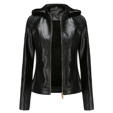 Winter PU Leather Jacket Women 2022 Hooded Fur Lining Coat Female Slim Women's Leather Jacket Motorcycle Hoodies Jacket