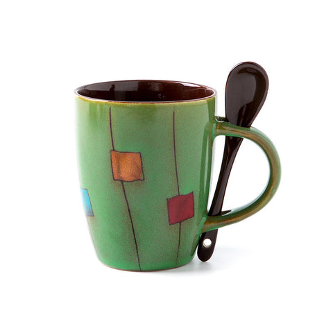 Creative Coffee Cup Milk Cup Mug With Lid Spoon Office Tea Cup
