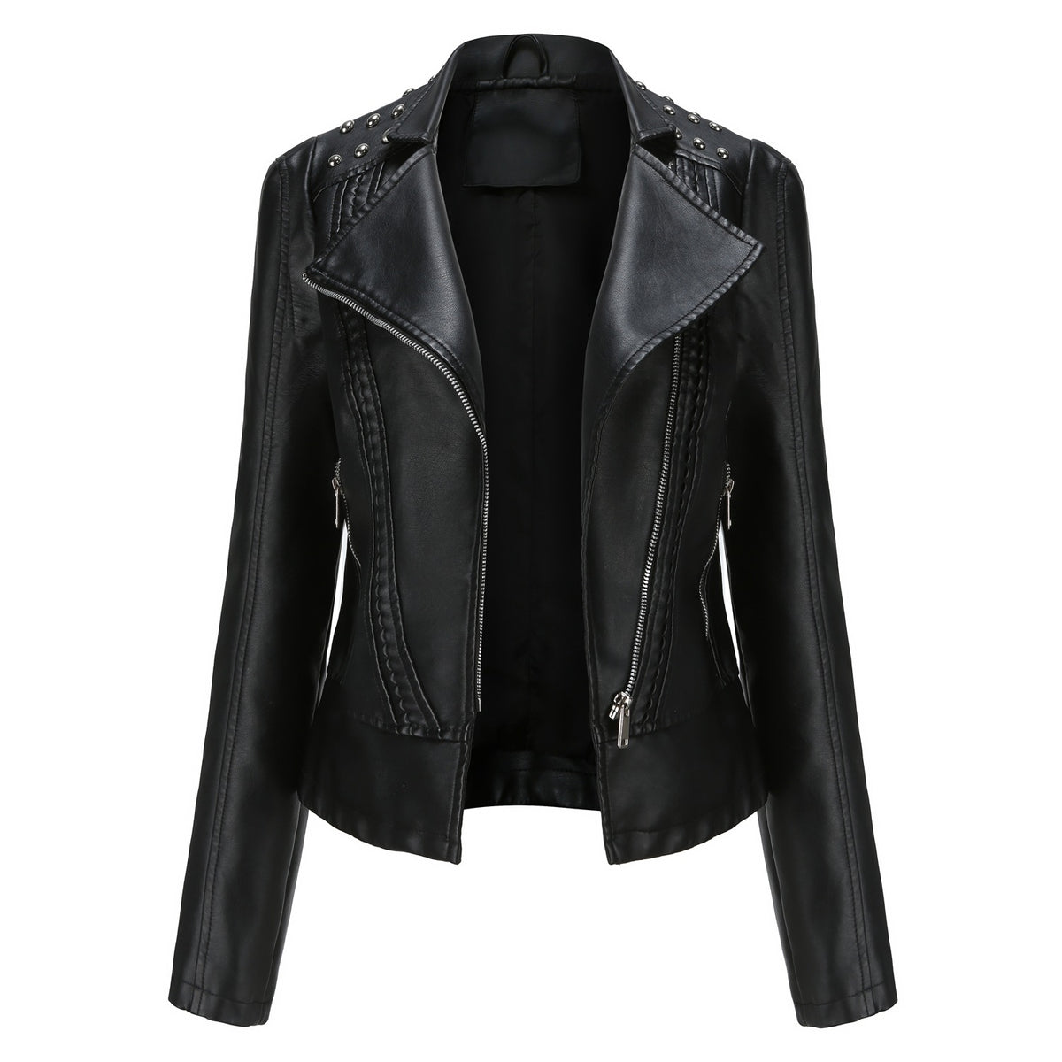 2023 New Spring Autumn Leather Jacket Women Slim Fit Motor Biker PU Leather Short Coat Stand Collar Ladies Zipper Outerwear