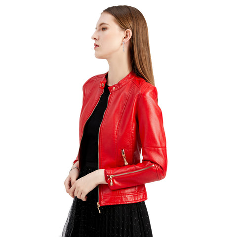 Fashion New Short PU Leather Jacket Women Rivet Spring Autumn Women's Coat Long Sleeve Slim Casual Jacket Stand Collar