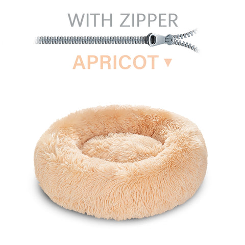 Fluffy Donut Dog Bed  Warm Soft Long Plush Pet Cushion Dog House Cat  Bed Washable Pet Sofa Mat Calming Samll Large Dog Beds