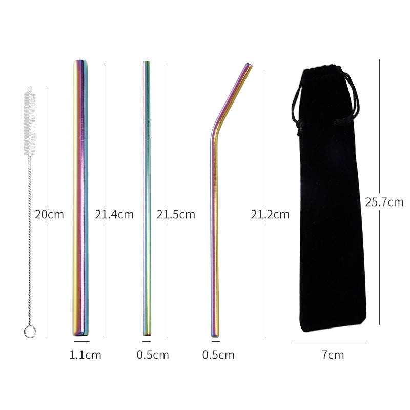 304 Stainless Steel Straw Package Creative Color Milk Tea Drink Coffee Metal Straw