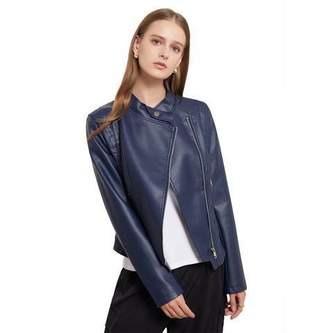 Faux Pu Leather Jackets Women Spring Autumn Outerwear Pocket Zipper Coat Slim Fitted Jacket  Black Femme Clothing