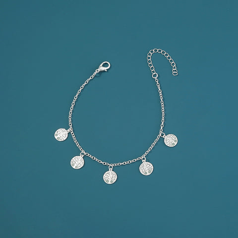 Round, multiple glow-in-the-dark tree of life, copper, silver bracelet