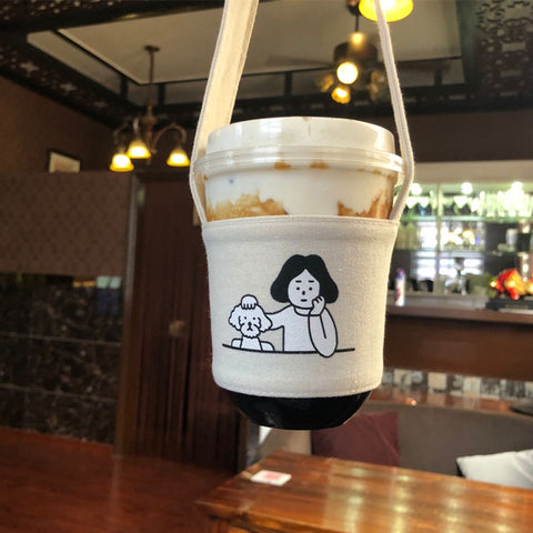 Creative Portable Milk Tea Canvas Bag Coffee Cup Cover