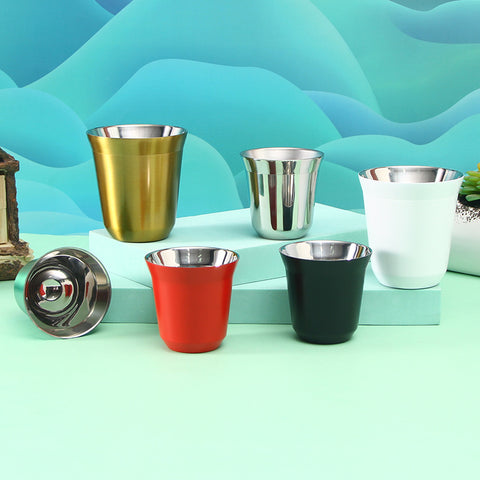 Stainless Steel Double-layer Coffee Cup Small Heat Insulation Tea Anti-scald