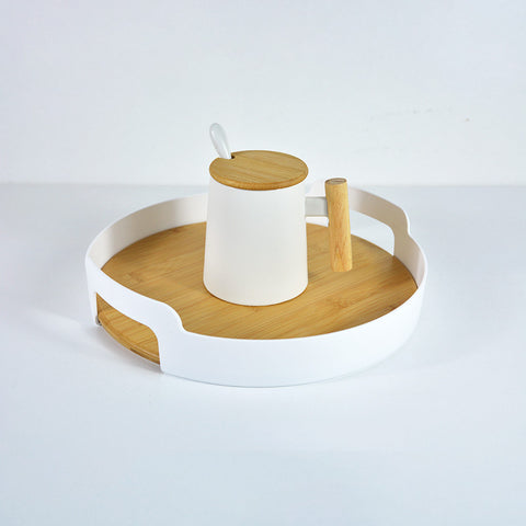 Nordic Style Pure Color Belt Handle Bamboo Storage Tray Sundries Fruit Tray Tea Tray Coffee Cup Afternoon Tea Set