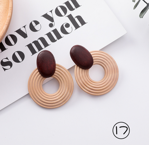 Simple and stylish acrylic geometric leopard stud earrings wooden earrings