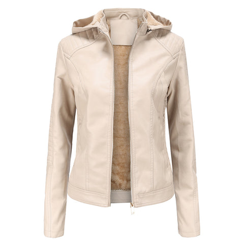Winter PU Leather Jacket Women 2022 Hooded Fur Lining Coat Female Slim Women's Leather Jacket Motorcycle Hoodies Jacket