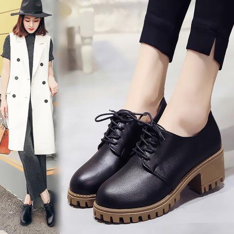 Small leather shoes for women spring 2021 new retro chunky shoes for women Korean version of the student  flat shoes medium heels