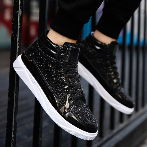 Nightclub boots bright face personality Martin boots men's casual high-top shoes retro gold boots