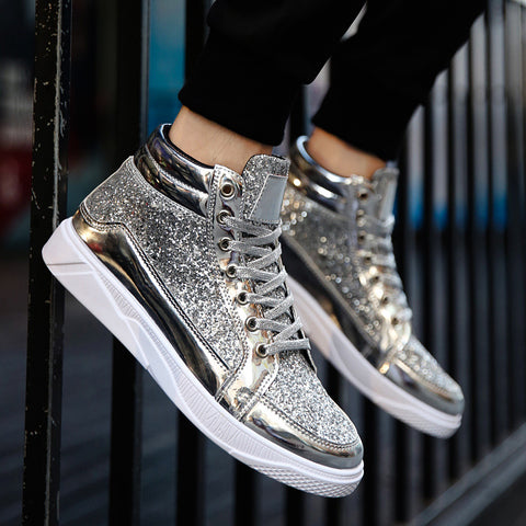 Nightclub boots bright face personality Martin boots men's casual high-top shoes retro gold boots