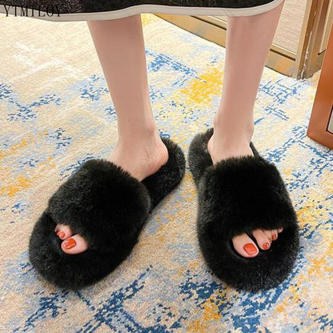 Thick Bottom Fuzzy Slippers Fluffy House Shoes Women