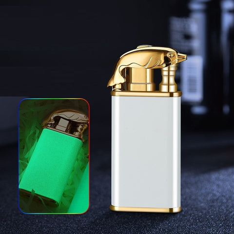 2022 Creative Blue Flame Lighter Dolphin Dragon Tiger Double Fire Metal Winproof Lighter Inflatable Lighter