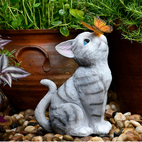 Creative Resin Cat Solar Sculpture Ornaments Outdoor Villa Courtyard Statue Crafts Garden Micro Landscape Decoration Accessories