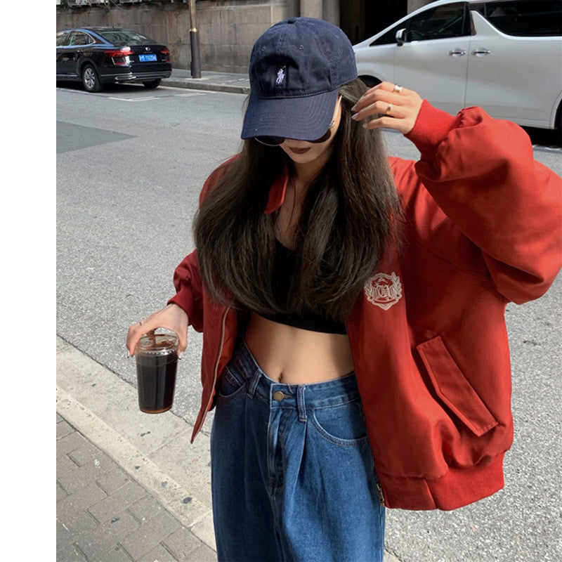 Casual Women's Loose Stand Collar Embroidered Jacket
