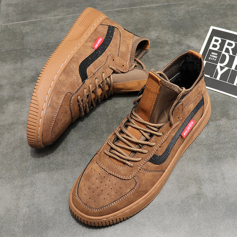 Korean version of the autumn new men's shoes microfiber casual sports shoes thick bottom increased ins super fire high shoes men's booties