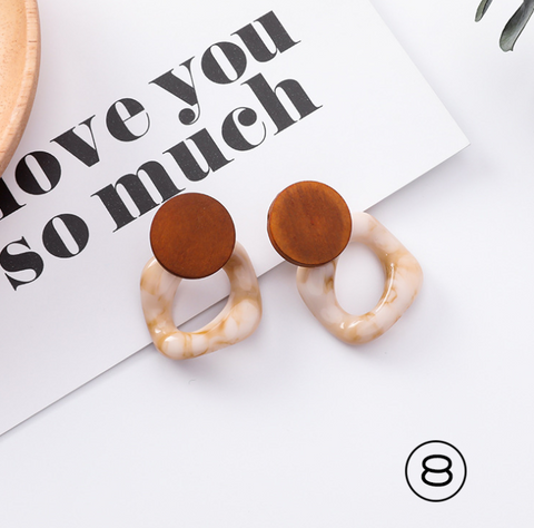 Simple and stylish acrylic geometric leopard stud earrings wooden earrings