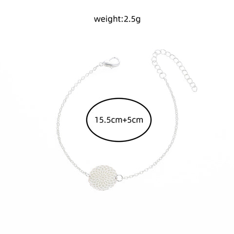 Round Flower, Copper Flake, silver glow-in-the-dark Bracelet