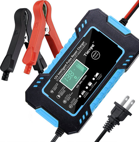 Intelligent Pulse Repair Charger Car Motorcycle Battery Charger 12V For Auto Moto Lead Acid AGM Gel VRLA Smart Charging Digital LCD Display