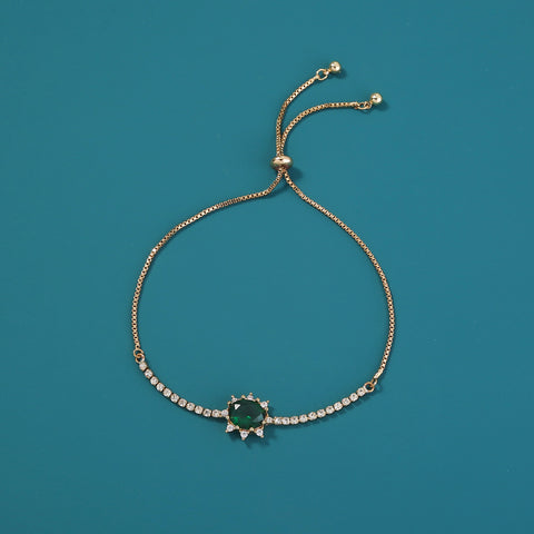 Brass Gold Plated Micropaved Zirconia Adjustable Pull Bracelet