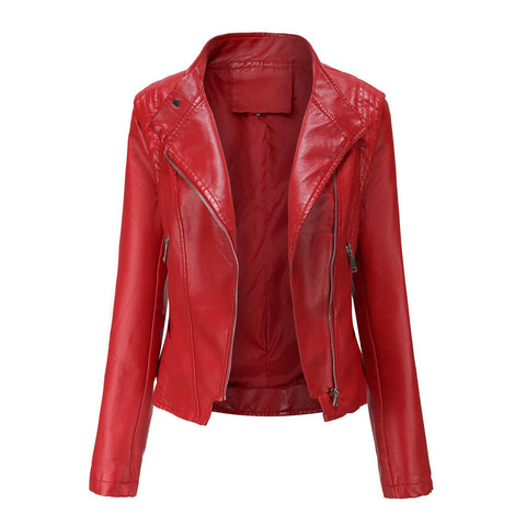 Faux Pu Leather Jackets Women Spring Autumn Outerwear Pocket Zipper Coat Slim Fitted Jacket  Black Femme Clothing