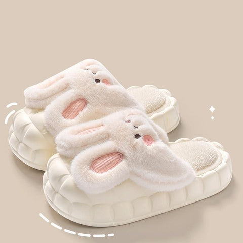 Winter Shoes Fuzzy Slippers Cute Rabbit Washable Detachable Warm House Shoes For Women Men