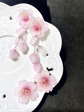 Cherry Blossom Earrings Heat Shrinkable Bionic Flower Hanfu