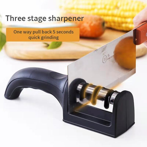 Kitchen 3-Segment Knife Sharpener Household Multi-Functional Hand-Held Three-Purpose Black Sharpening Stone