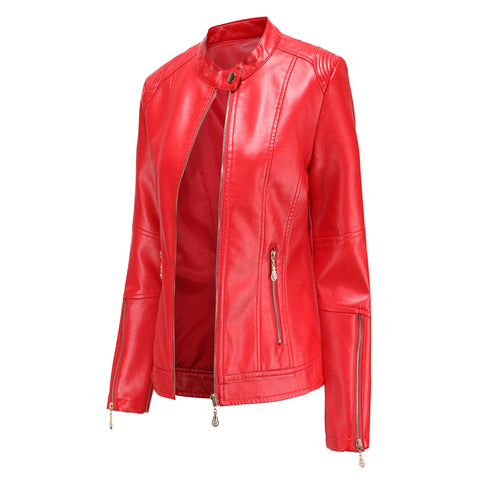 Fashion New Short PU Leather Jacket Women Rivet Spring Autumn Women's Coat Long Sleeve Slim Casual Jacket Stand Collar