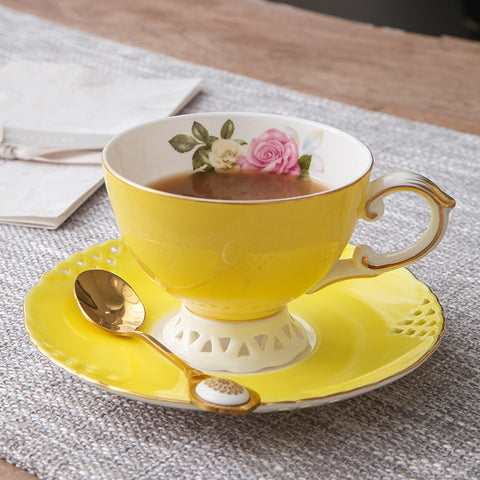 Coffee Cup And Saucer Set Ceramic Light Luxury Bone China Flower Tea Cup And Tray