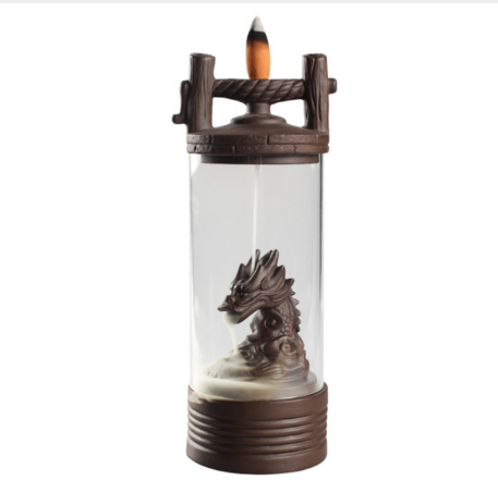 Auspicious Dragon Smoke Backflow Incense Burner Glass Cover Ceramic Crafts Teahouse Ornaments