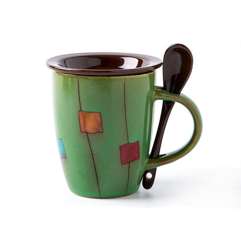 Creative Coffee Cup Milk Cup Mug With Lid Spoon Office Tea Cup
