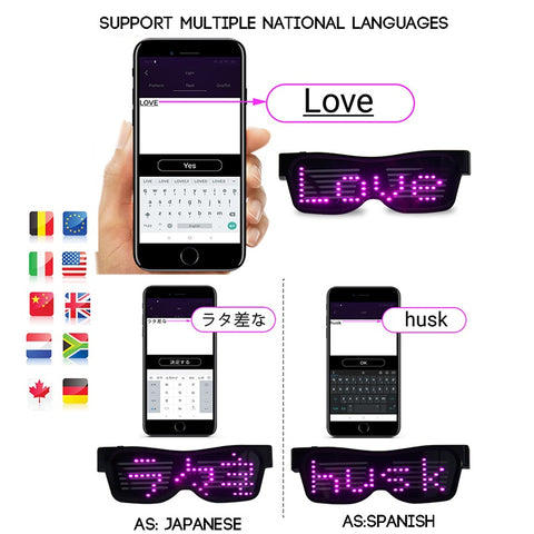 DIY Bluetooth App Control Led Party Glasses Customized Languages USB Charge Flashing Luminous Eyewear Christmas Concert Sunglasses For Women Men