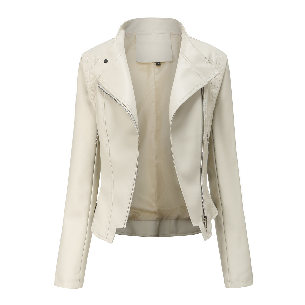 Faux Pu Leather Jackets Women Spring Autumn Outerwear Pocket Zipper Coat Slim Fitted Jacket  Black Femme Clothing